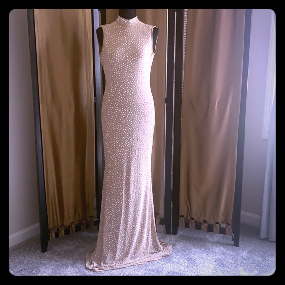 Fashion Nova Elegant Cream Maxi Dress